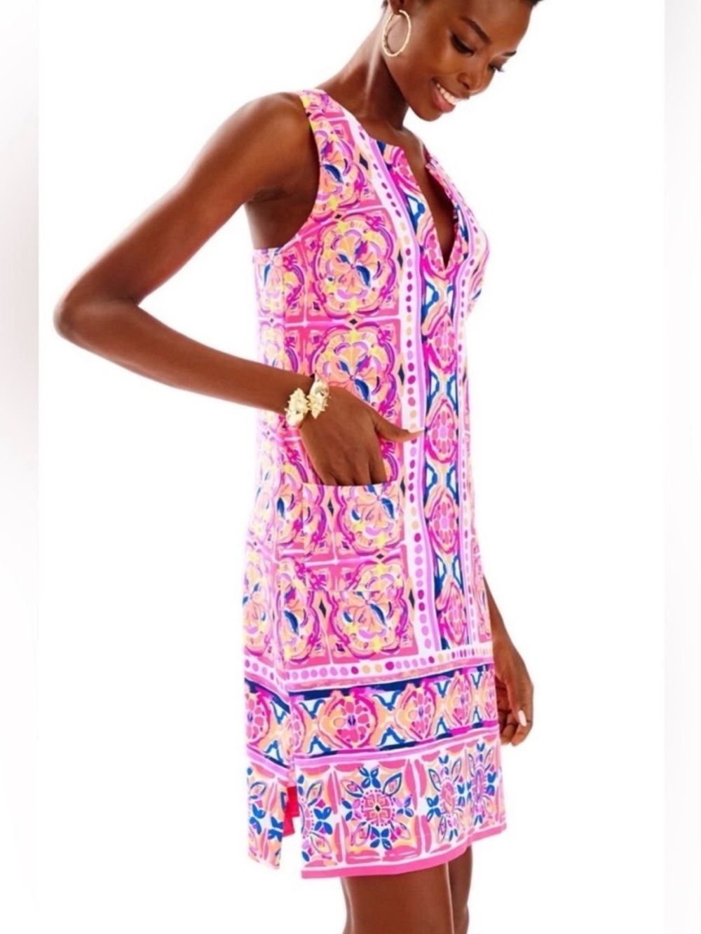 Lilly Pulitzer NWT Carlotta Stretch Shift Dress Pink Fushion Size 0 Tropical